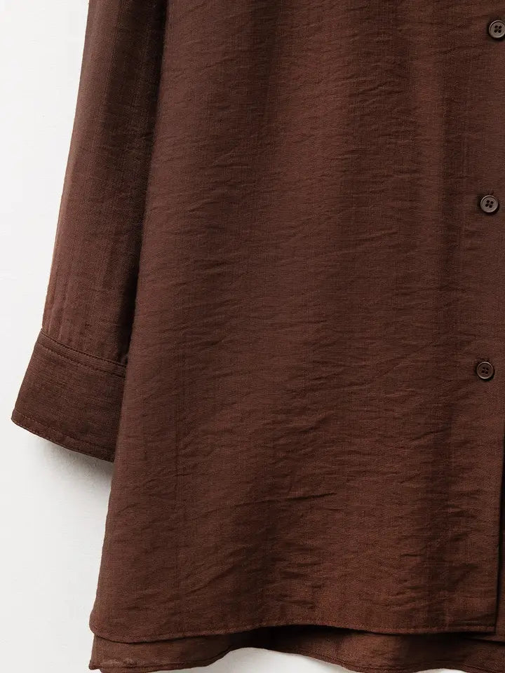 Relaxed Fit Brown Shirt Long Sleeves-Shirt-Q2-S-Brown-Urbanheer