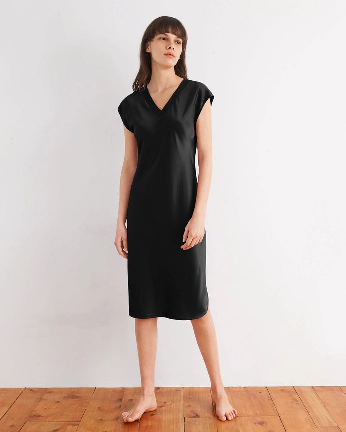 Relaxed Fit Night Gown - 19 Momme Count Black-Night Gown-MommeSilk-XS-Black-Urbanheer