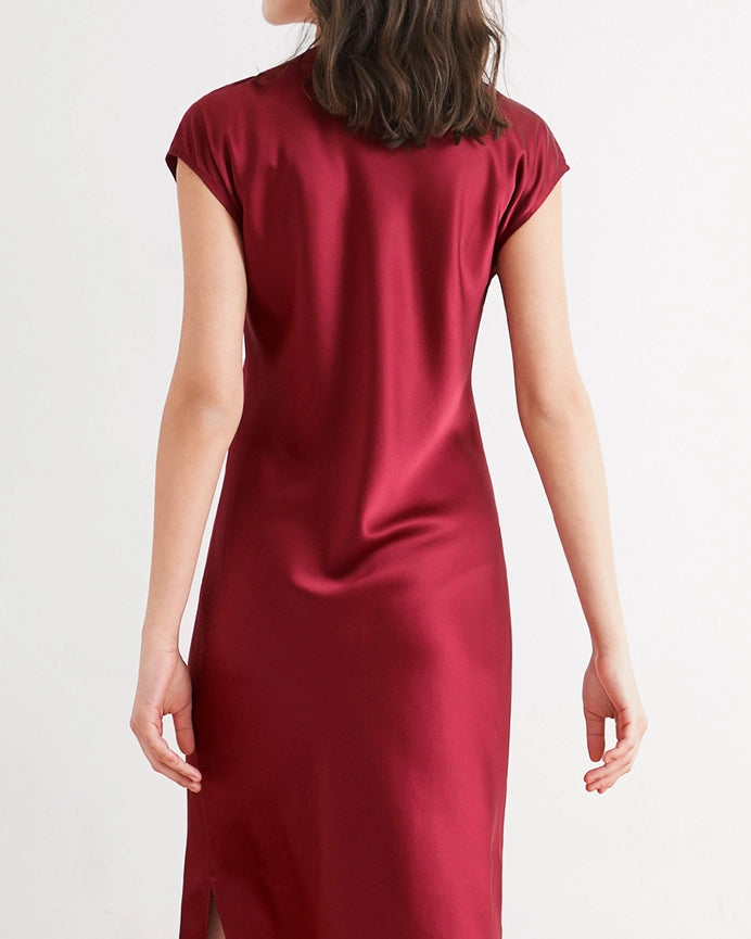 Relaxed Fit Night Gown - 19 Momme Count Claret-Night Gown-MommeSilk-XS-Claret-Urbanheer