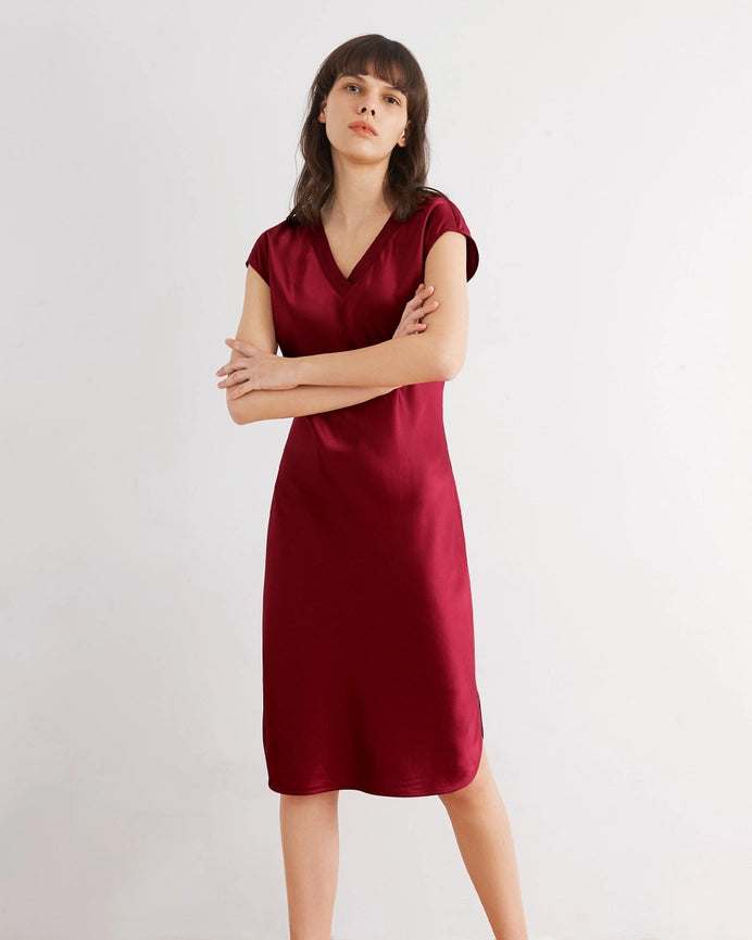 Relaxed Fit Night Gown - 19 Momme Count Claret-Night Gown-MommeSilk-XS-Claret-Urbanheer