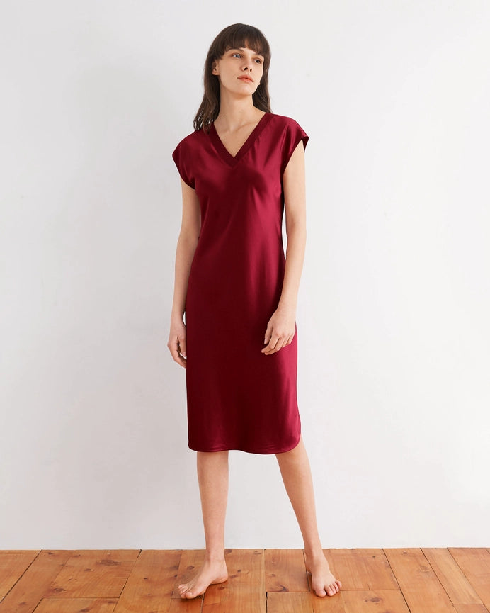 Relaxed Fit Night Gown - 19 Momme Count Claret-Night Gown-MommeSilk-XS-Claret-Urbanheer