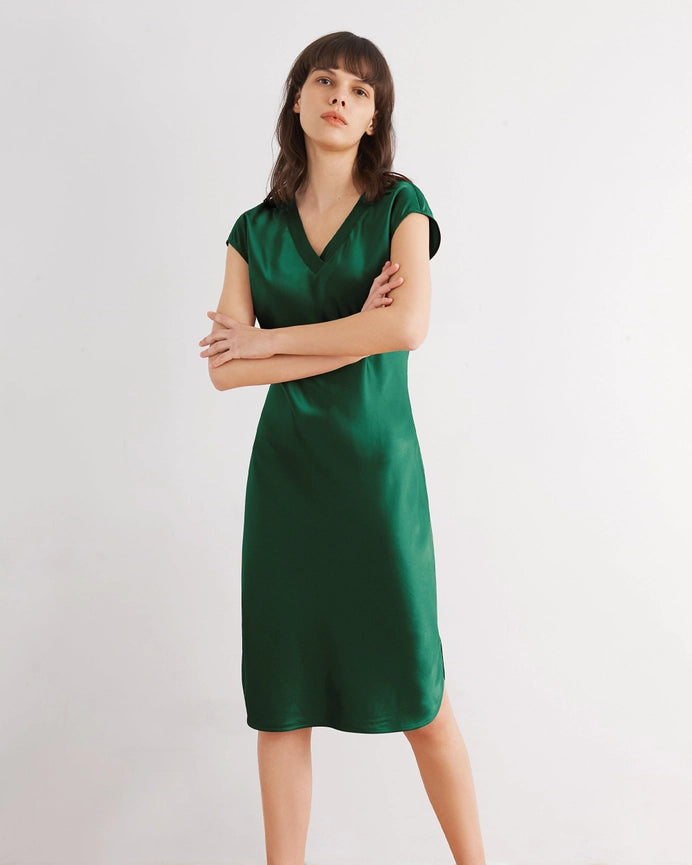 Relaxed Fit Night Gown - 19 Momme Count Emerald Green-Night Gown-MommeSilk-XS-Emerald Green-Urbanheer