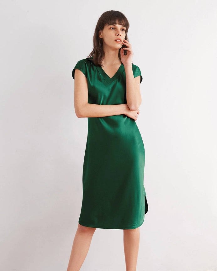 Relaxed Fit Night Gown - 19 Momme Count Emerald Green-Night Gown-MommeSilk-XS-Emerald Green-Urbanheer