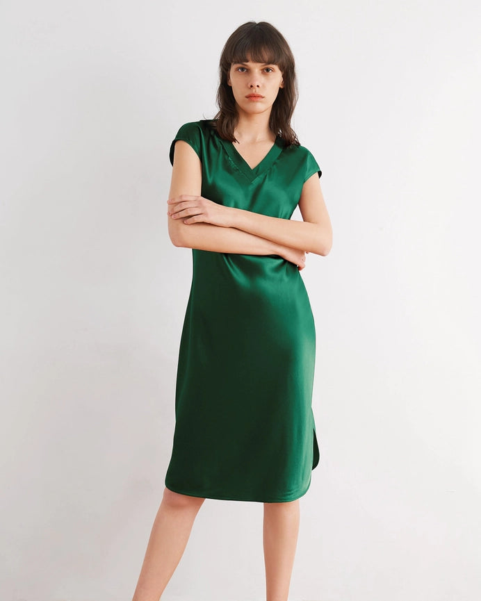 Relaxed Fit Night Gown - 19 Momme Count Emerald Green-Night Gown-MommeSilk-XS-Emerald Green-Urbanheer