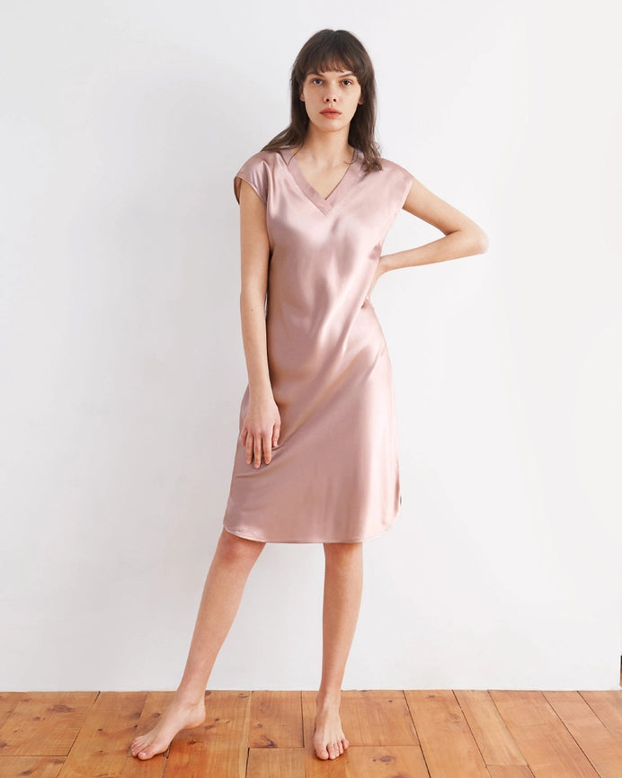 Relaxed Fit Night Gown - 19 Momme Count Rosy Pink-Night Gown-MommeSilk-XS-Rosy Pink-Urbanheer