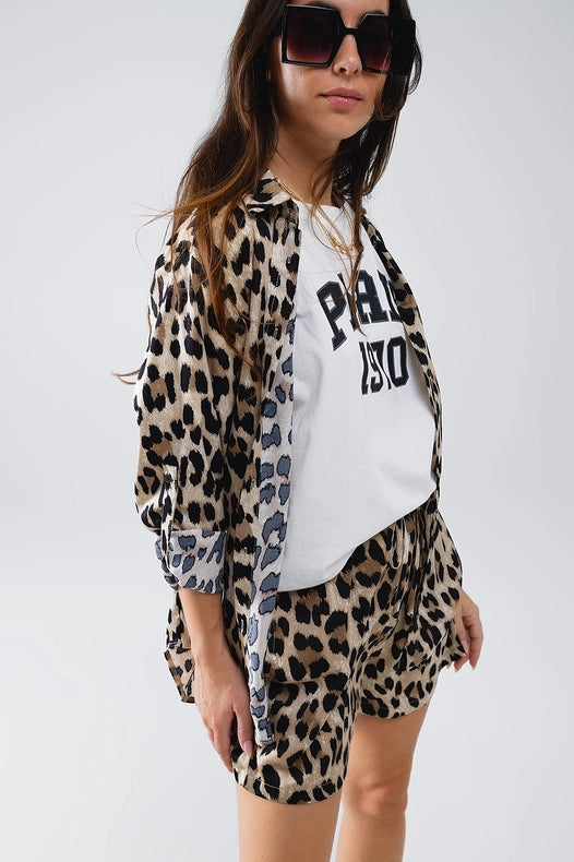 Relaxed Leopard Print High-Low Shirt with Long Sleeves-Shirt-Q2-S-Brown-Urbanheer