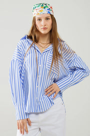 Relaxed Light Blue Striped Blouse-Blouse-Q2-S-BLUE-Urbanheer