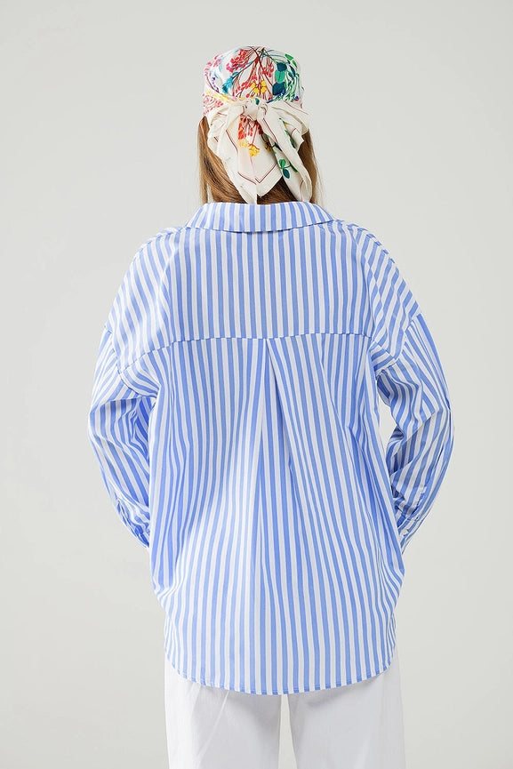Relaxed Light Blue Striped Blouse-Blouse-Q2-S-BLUE-Urbanheer