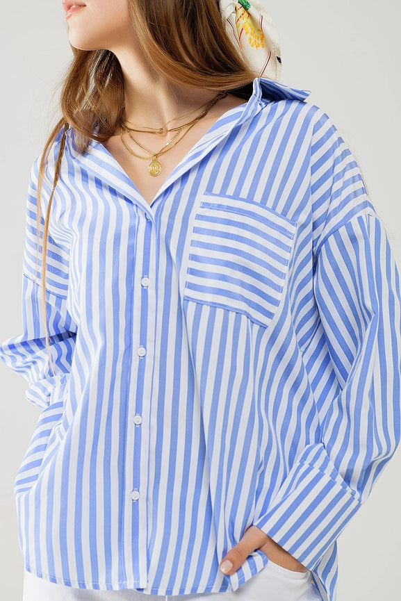 Relaxed Light Blue Striped Blouse-Blouse-Q2-S-BLUE-Urbanheer