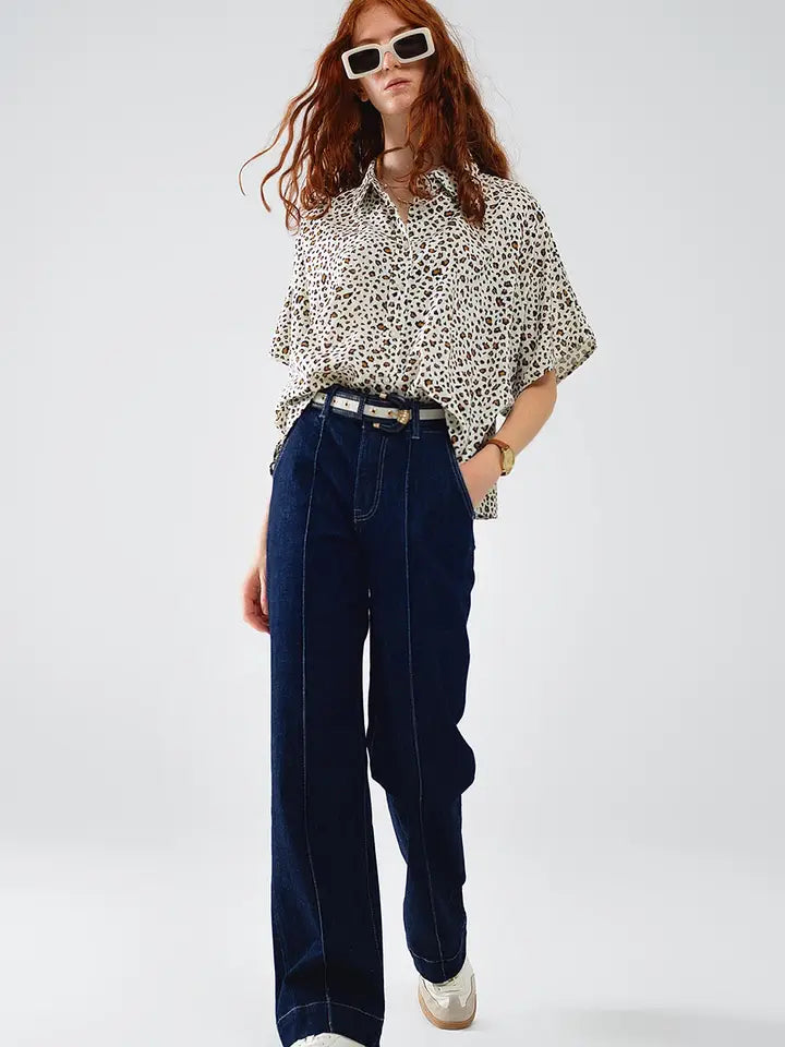 Relaxed Oversized Leopard Print Short Sleeves Shirt-Shirt-Q2-S-Beige-Urbanheer