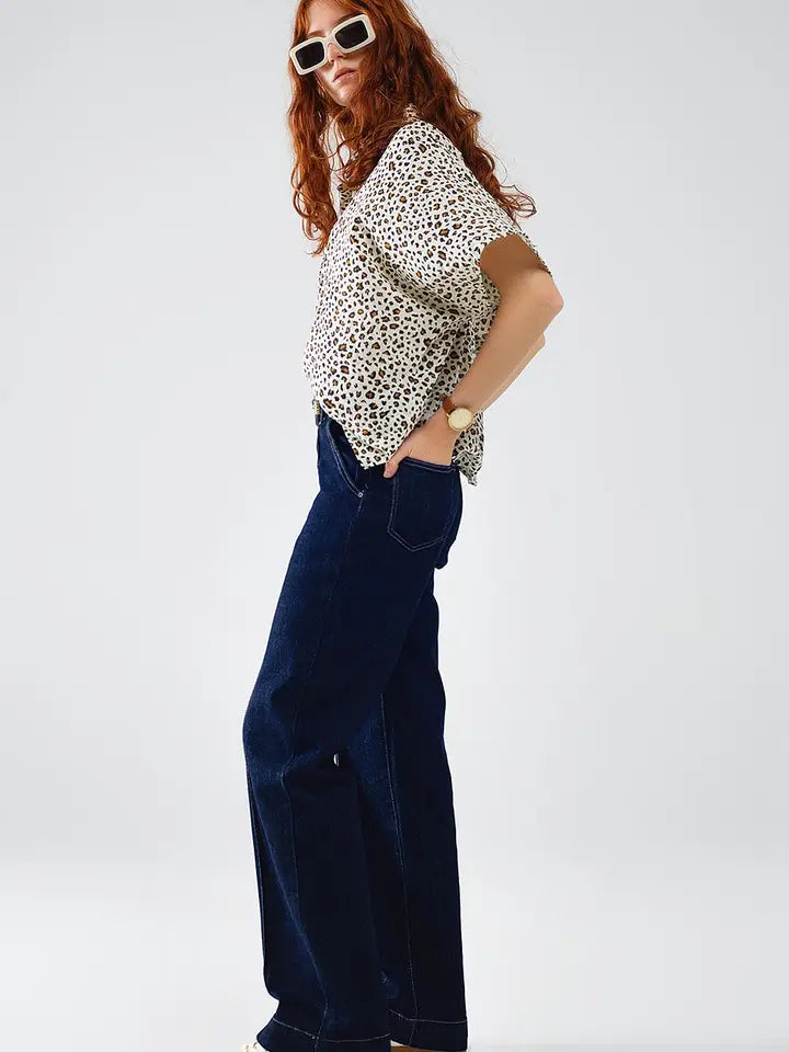 Relaxed Oversized Leopard Print Short Sleeves Shirt-Shirt-Q2-S-Beige-Urbanheer