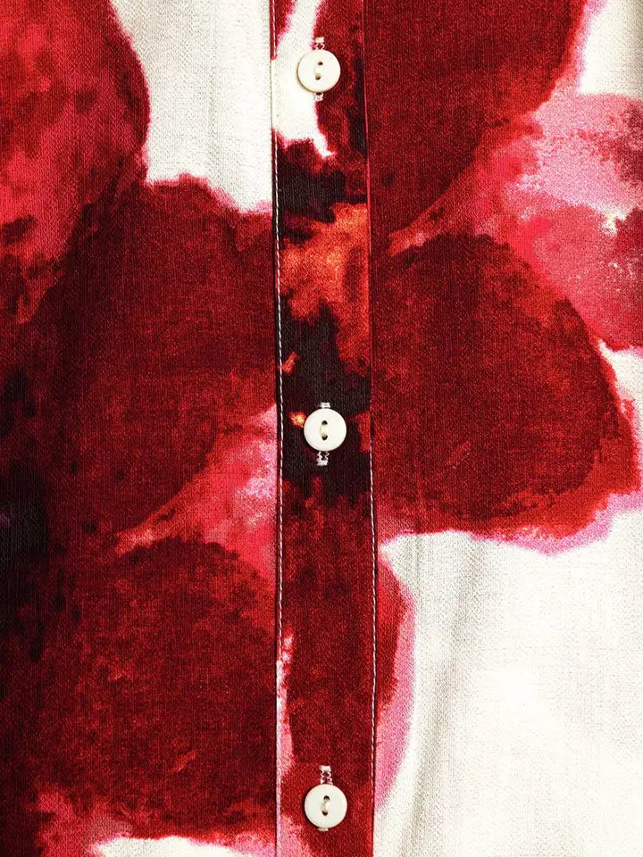 Relaxed Shirt in Beige with Red Tropical Flower Print in Red-Shirt-Q2-M-Red-Urbanheer