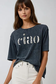 Relaxed Stonewashed Black T-Shirt with Ciao in Leopard Print-T-Shirt-Q2-One Size-Black-Urbanheer