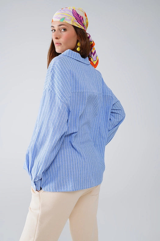 Relaxed Thin Stripe Shirt in Blue-Shirt-Q2-S-Blue-Urbanheer