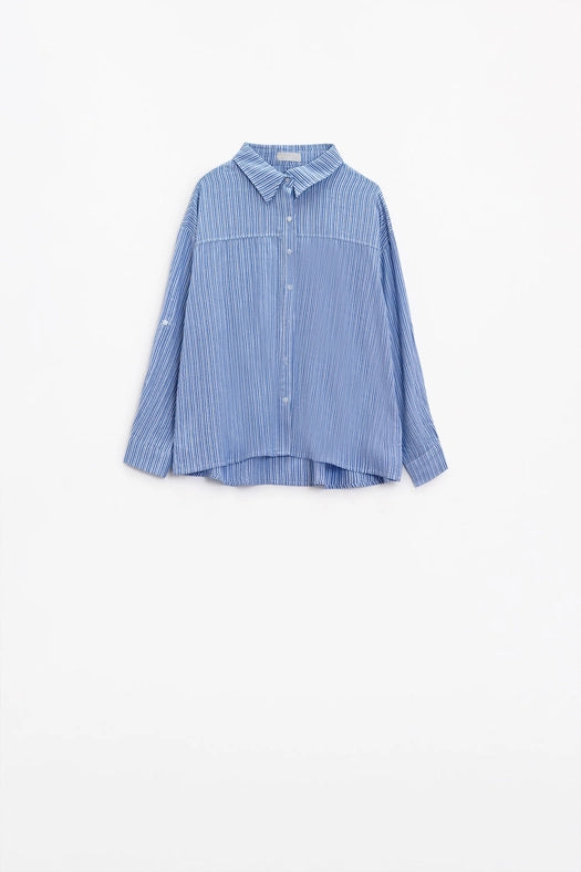 Relaxed Thin Stripe Shirt in Blue-Shirt-Q2-S-Blue-Urbanheer