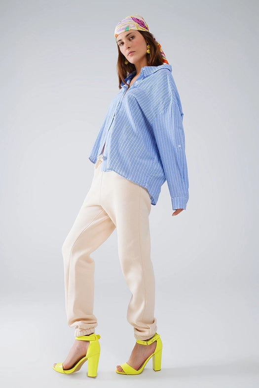 Relaxed Thin Stripe Shirt in Blue-Shirt-Q2-S-Blue-Urbanheer