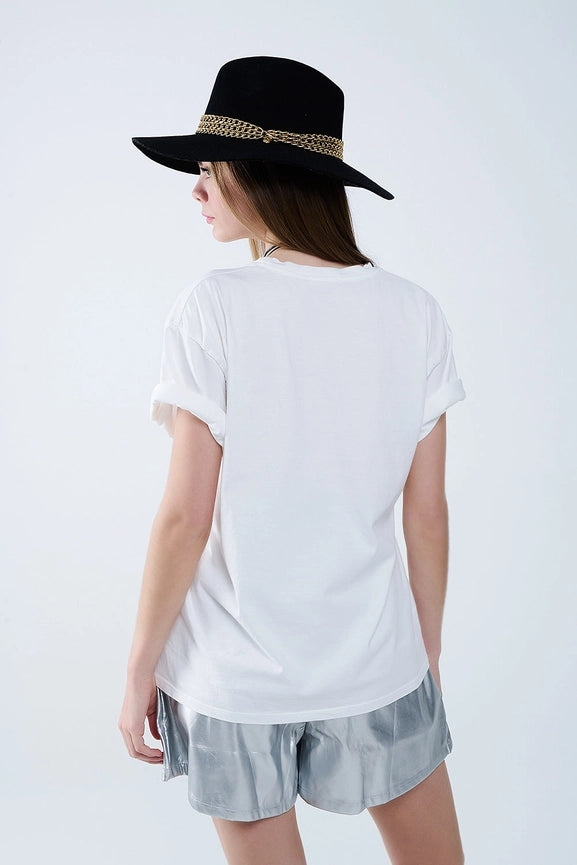 Relaxed White T-Shirt with Ciao in Leopard Print-T-Shirt-Q2-One Size-White-Urbanheer