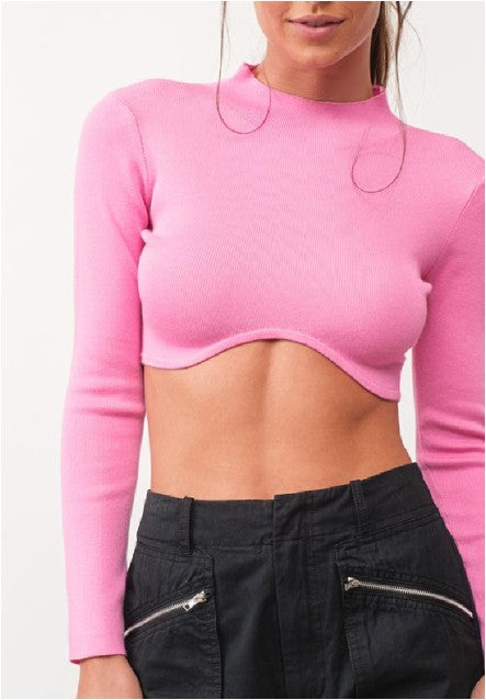 Remi Long Sleeve Button Slim Fit Crop Top-Top-Papermoon-M-PINK-Urbanheer