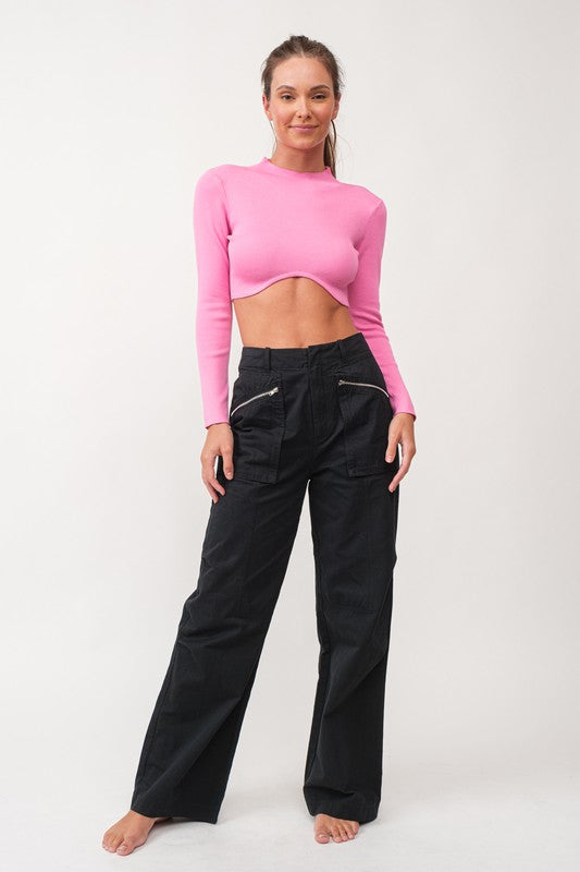 Remi Long Sleeve Button Slim Fit Crop Top-Top-Papermoon-M-PINK-Urbanheer