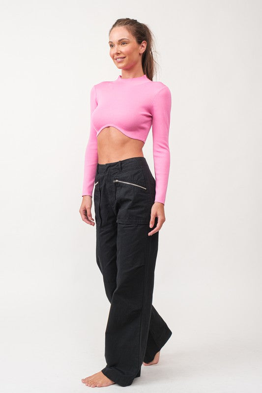 Remi Long Sleeve Button Slim Fit Crop Top-Top-Papermoon-M-PINK-Urbanheer