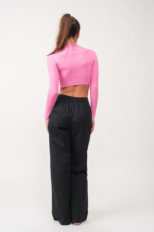 Remi Long Sleeve Button Slim Fit Crop Top-Top-Papermoon-M-PINK-Urbanheer
