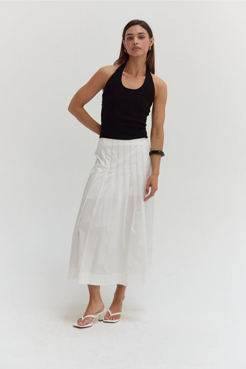 Remi Poplin Box Pleated Midi Skirt
