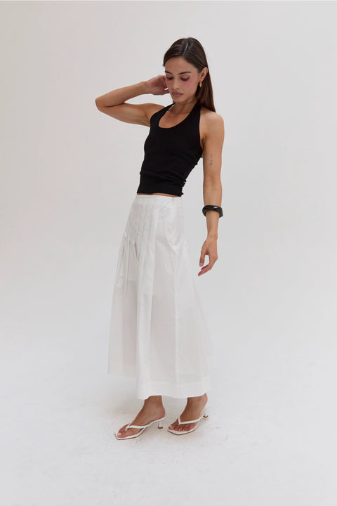 Remi Poplin Box Pleated Midi Skirt