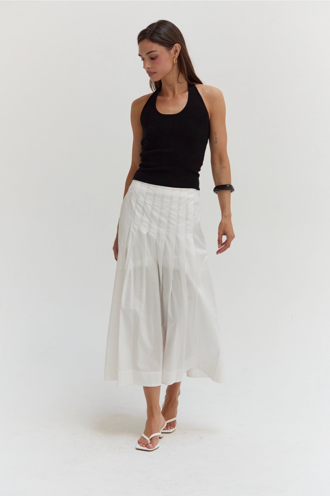Remi Poplin Box Pleated Midi Skirt