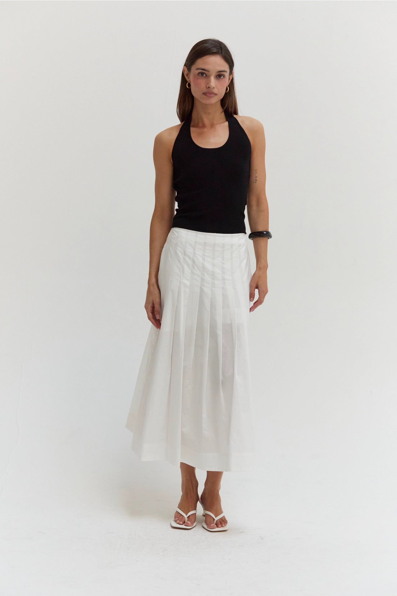 Remi Poplin Box Pleated Midi Skirt