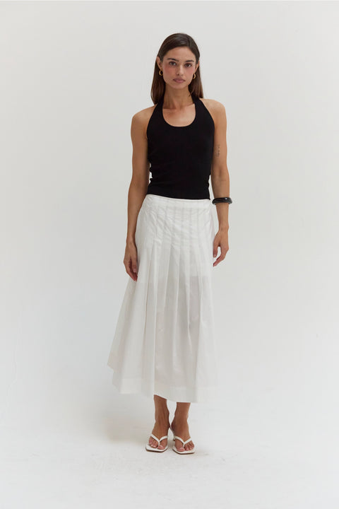 Remi Poplin Box Pleated Midi Skirt