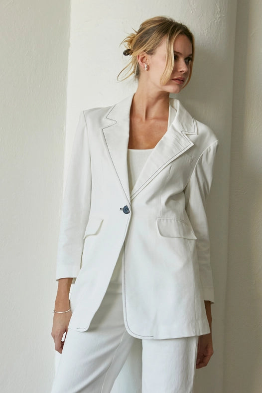 Renata Contrast Stitch Blazer-Blazer-Crescent-XS-WHITE-Urbanheer