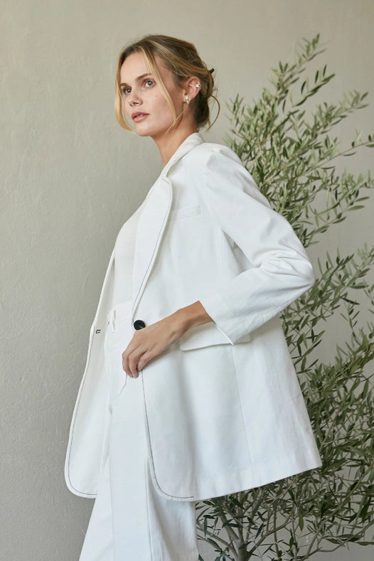Renata Contrast Stitch Blazer-Blazer-Crescent-XS-WHITE-Urbanheer