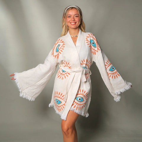 Retro Evil Eye Kaftan Kimono-Kimono-Moa-Short Kimono-Urbanheer