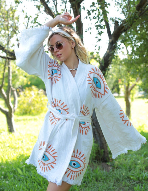 Retro Evil Eye Kaftan Kimono-Kimono-Moa-Short Kimono-Urbanheer