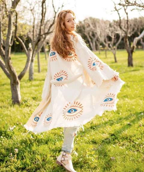 Retro Evil Eye Kaftan Kimono-Kimono-Moa-Short Kimono-Urbanheer