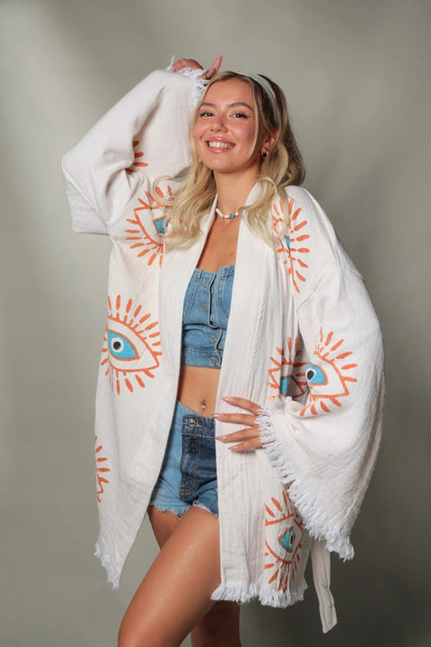 Retro Evil Eye Kaftan Kimono-Kimono-Moa-Short Kimono-Urbanheer