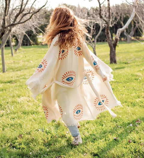 Retro Evil Eye Kaftan Kimono-Kimono-Moa-Short Kimono-Urbanheer
