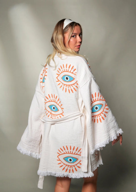 Retro Evil Eye Kaftan Kimono-Kimono-Moa-Short Kimono-Urbanheer
