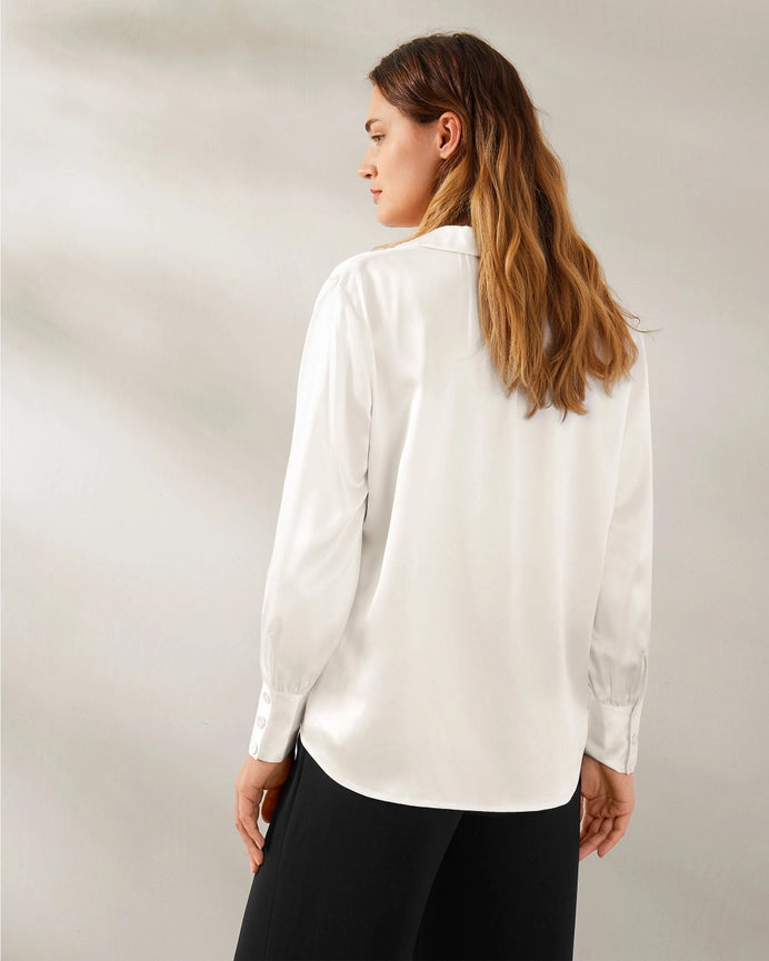 Retro French Long Sleeve Silk Blouse Ivory-Shirt-MommeSilk-XS-Ivory-Urbanheer