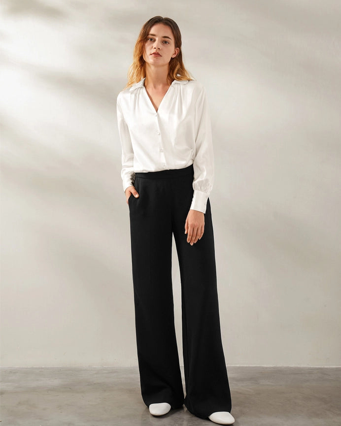 Retro French Long Sleeve Silk Blouse Ivory-Shirt-MommeSilk-XS-Ivory-Urbanheer