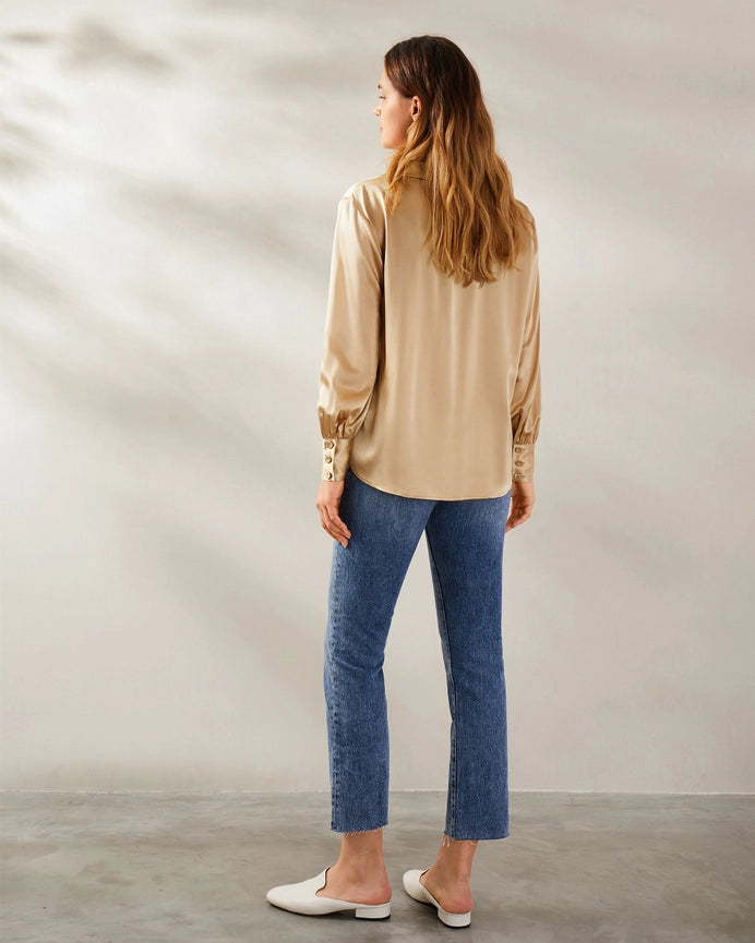 Retro French Long Sleeve Silk Blouse Light Camel-Shirt-MommeSilk-XS-Light Camel-Urbanheer