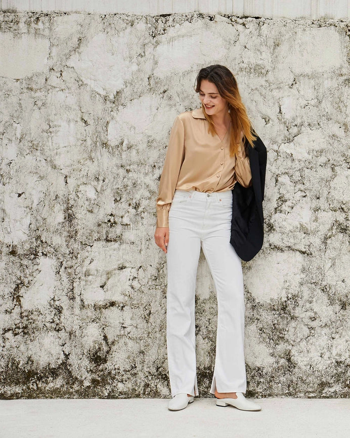 Retro French Long Sleeve Silk Blouse Light Camel-Shirt-MommeSilk-XS-Light Camel-Urbanheer