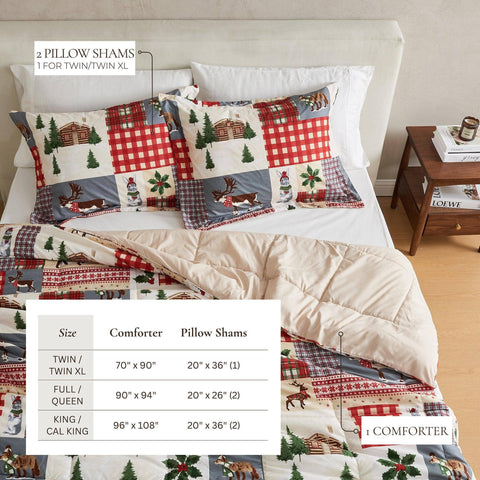 Reversible Christmas Comforter and Sham Set Cozy Maple