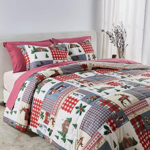 Reversible Christmas Comforter and Sham Set Cozy Maple