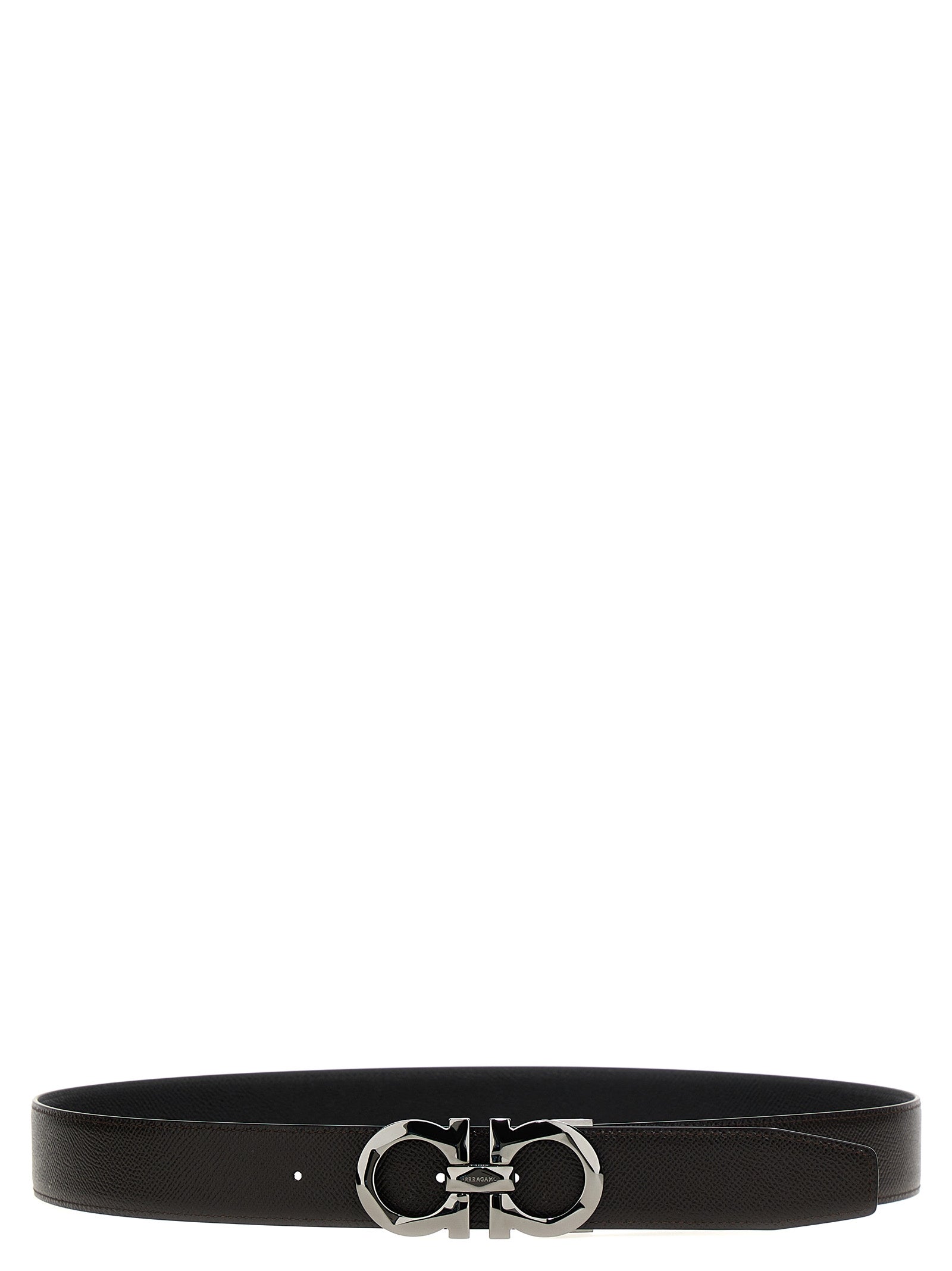 Reversible Hammered Leather Belt with Metal Buckle