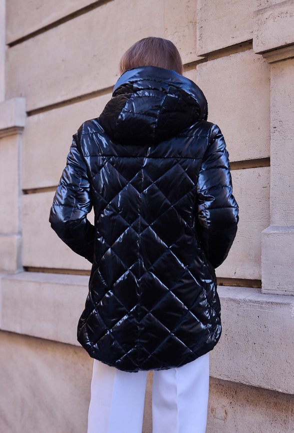 Reversible Lined Down Jacket with hood BLACK-Puffer Jackets-Frime-S-BLACK-Urbanheer