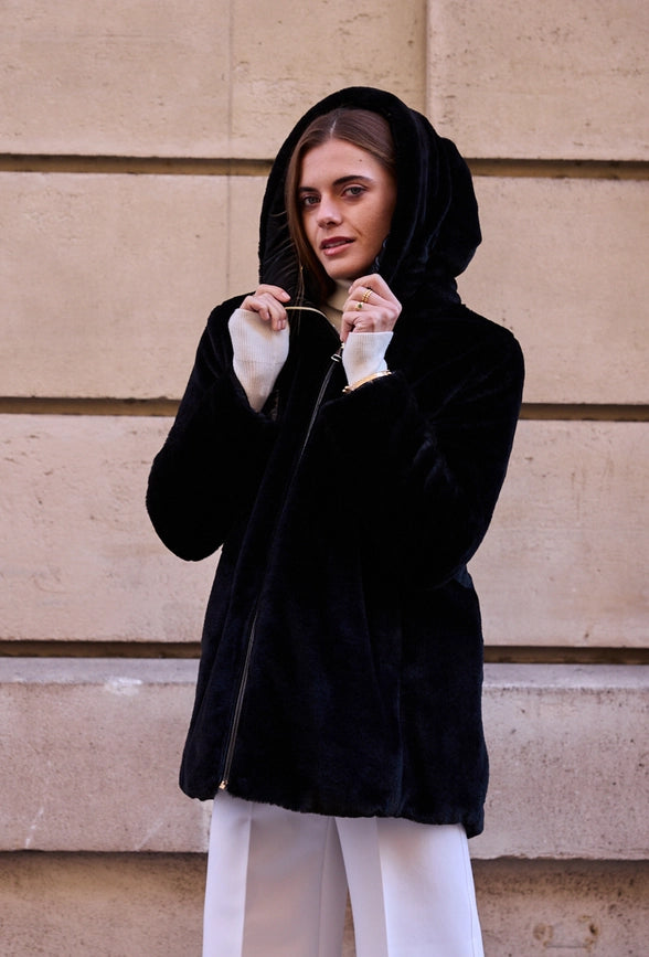 Reversible Lined Down Jacket with hood BLACK-Puffer Jackets-Frime-S-BLACK-Urbanheer