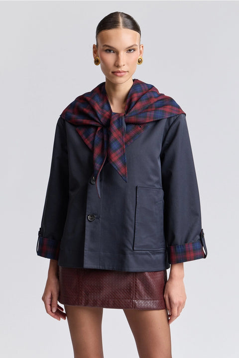 Reversible Scarf Trim Cotton Blend Jacket