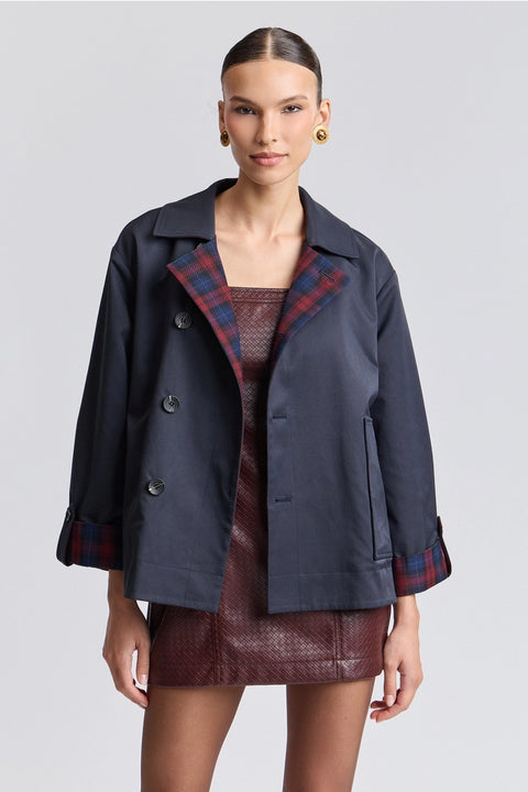 Reversible Scarf Trim Cotton Blend Jacket