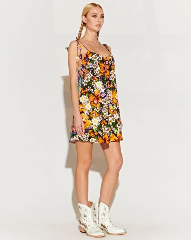 Reversible Sequin Slip Dress with Tropical Floral Pattern-Dress-Meghan Fabulous-XS-Urbanheer